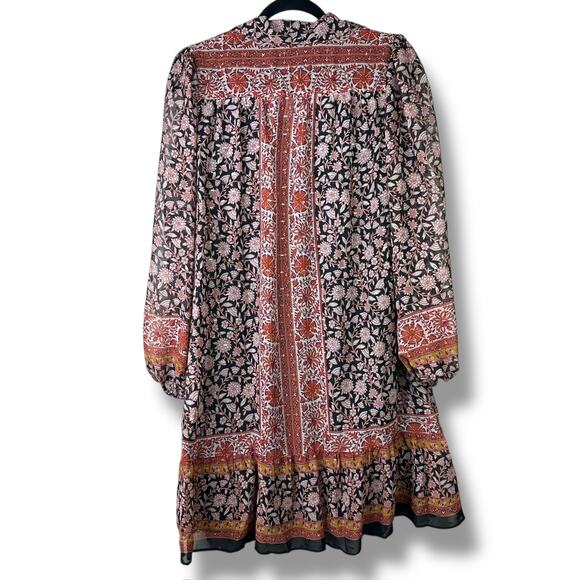 1.State NWOT Brown Floral Print Button Down Collar Long Sleeve Flutter Dress - Picture 5 of 6